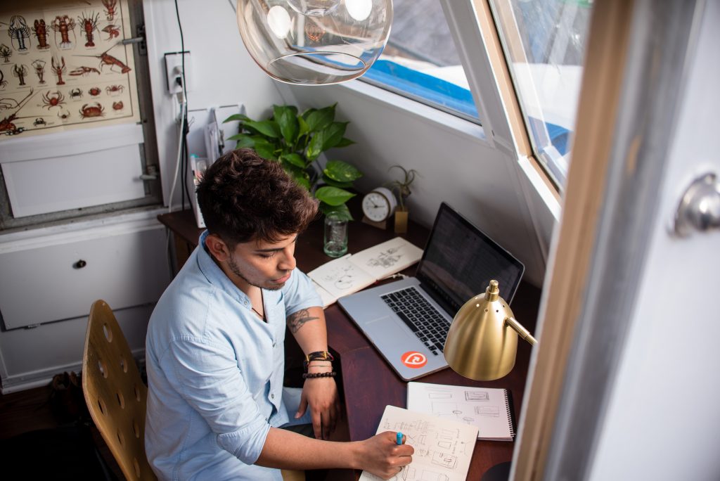 man working in home office
