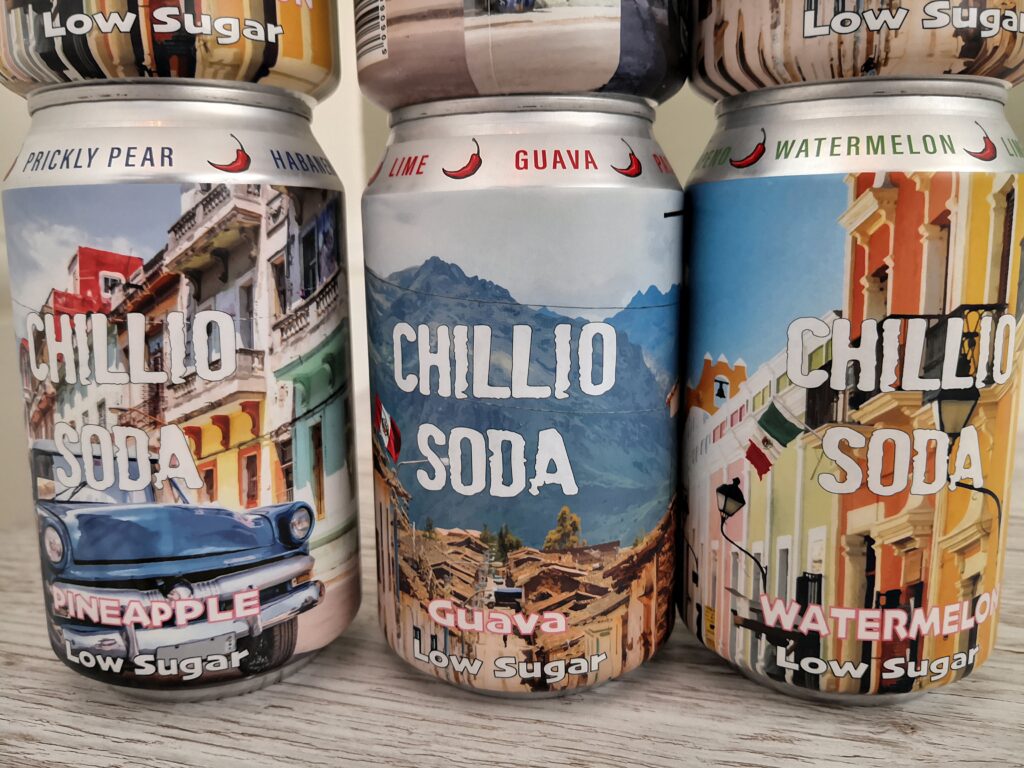 chillio soda cans stacked up