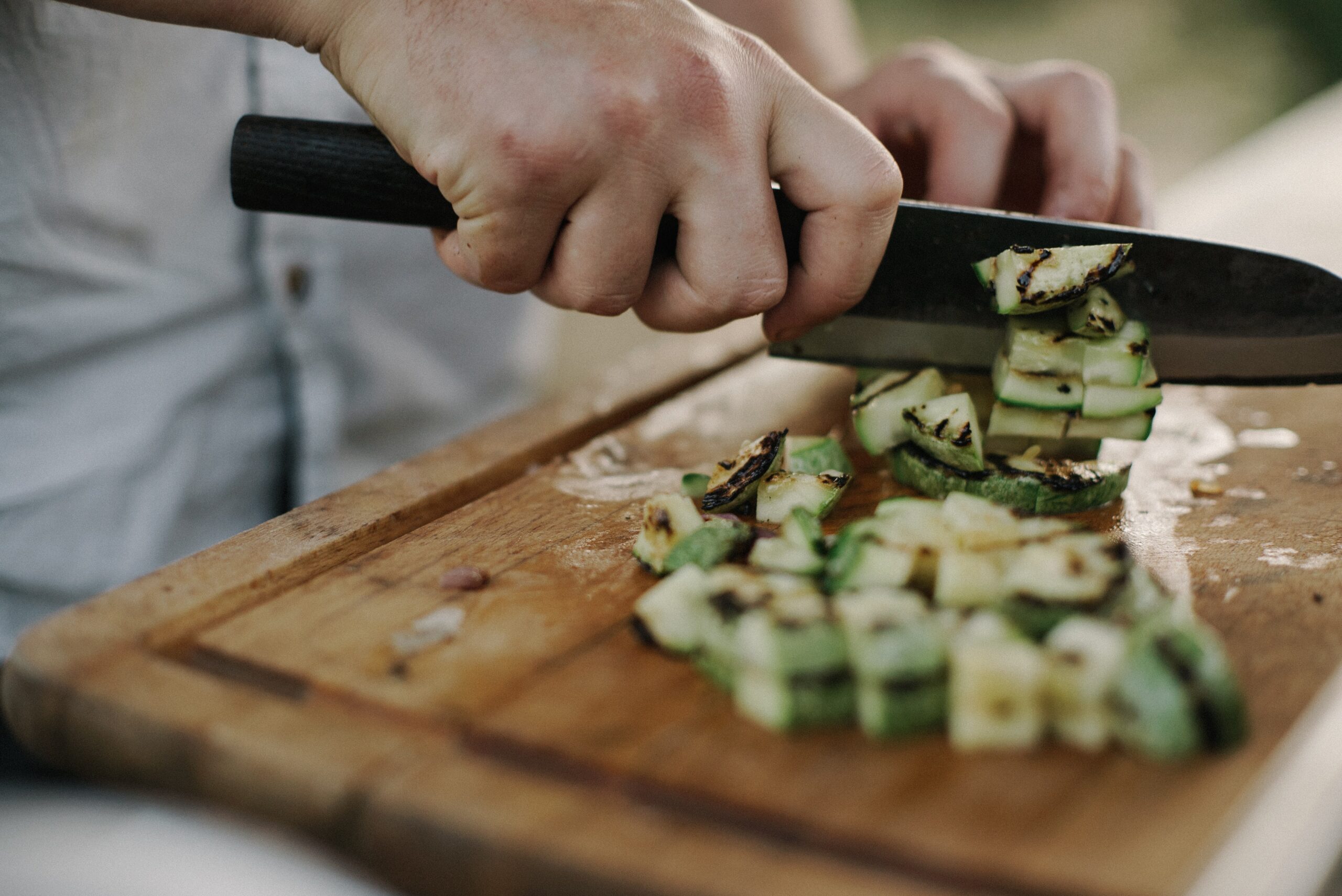 chopping up vegetables