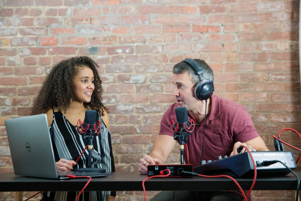 home radio station with host and guest