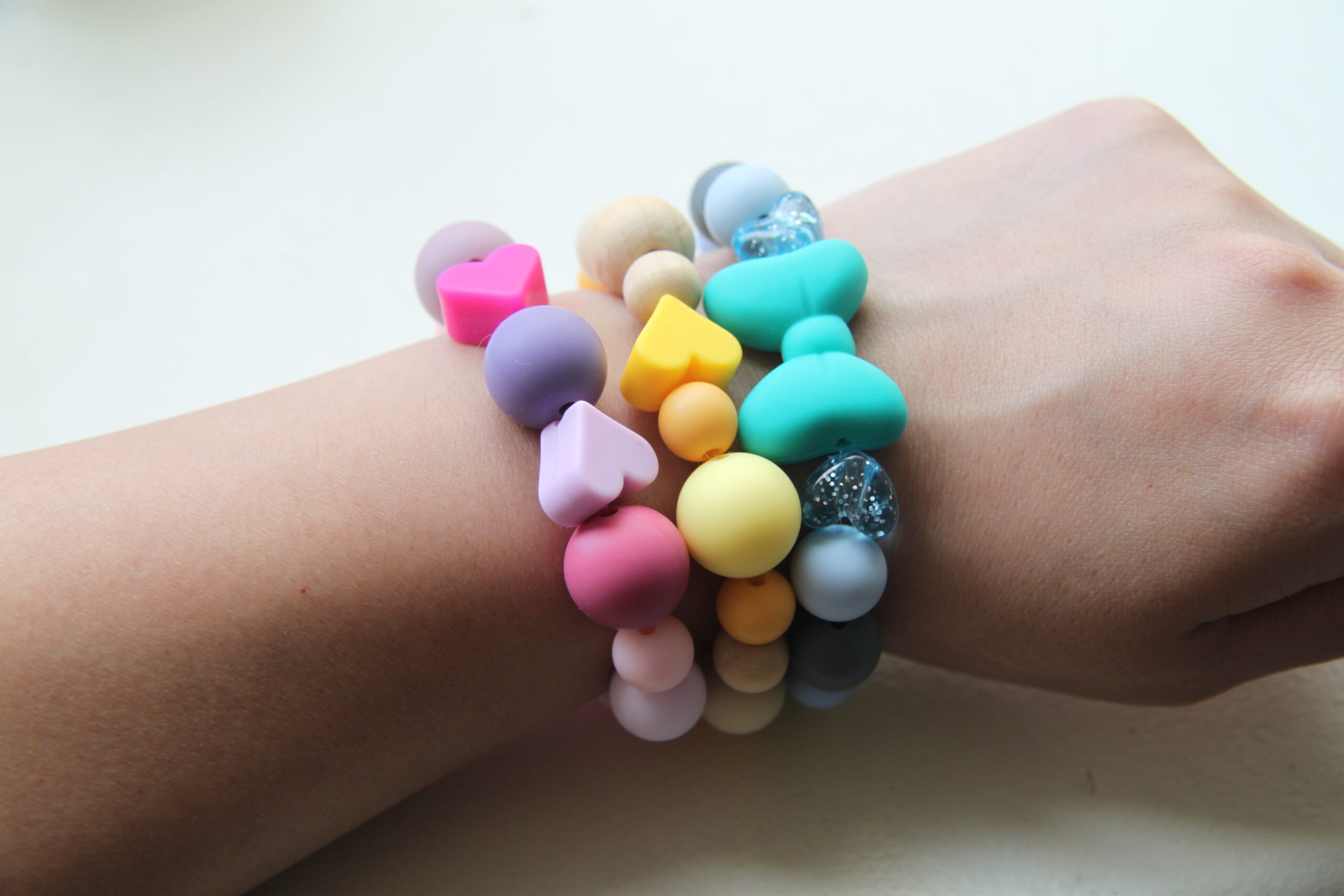 some fancy bracelets. just one of the activities to keep kids entertained