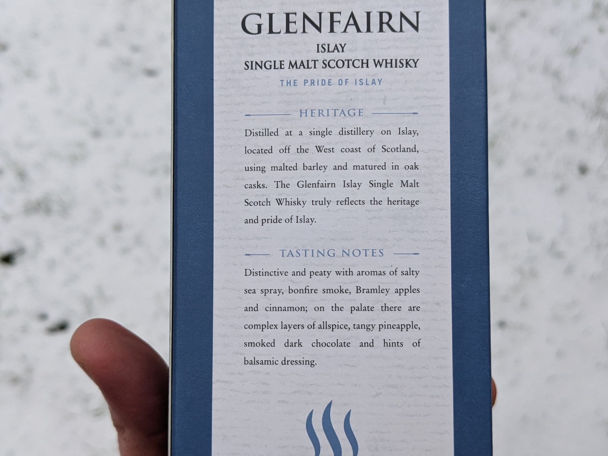 Glenfairn Islay edition's blurb on the box