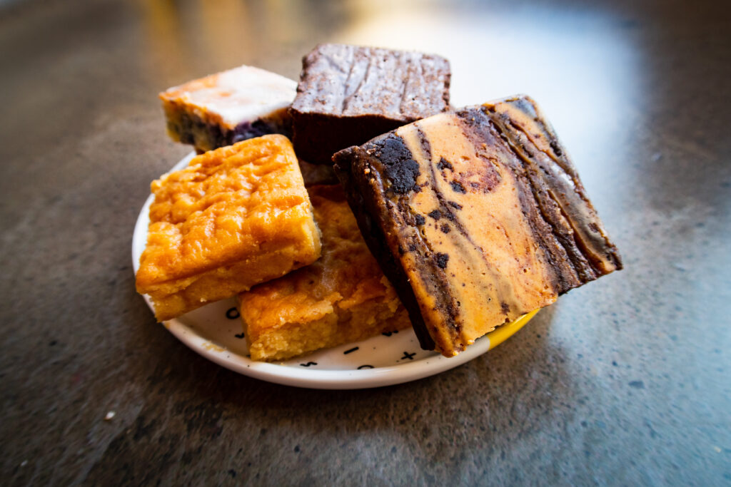 cakes stacked up on a plate