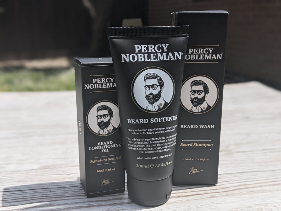 Trio of percy nobleman beard care products