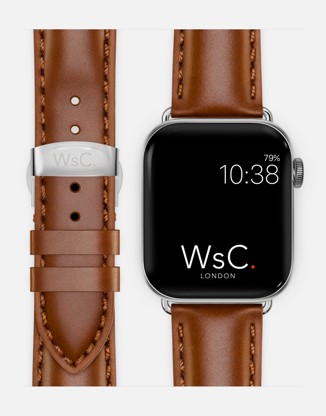apple watch with premium brown leather strap