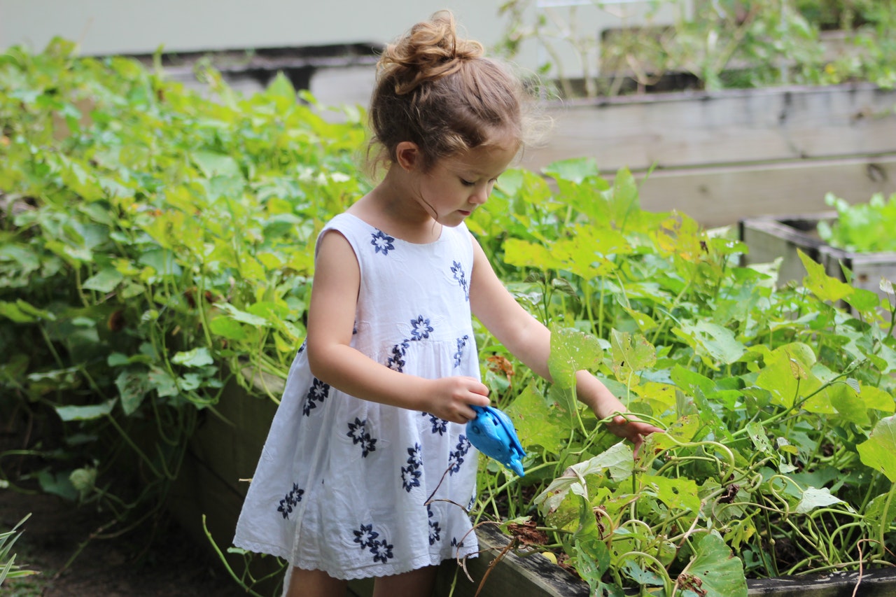 girl watering plants