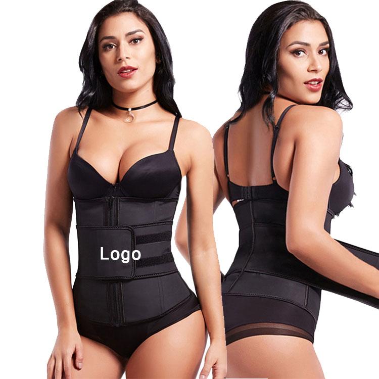 woman showing front and back of waist trainer