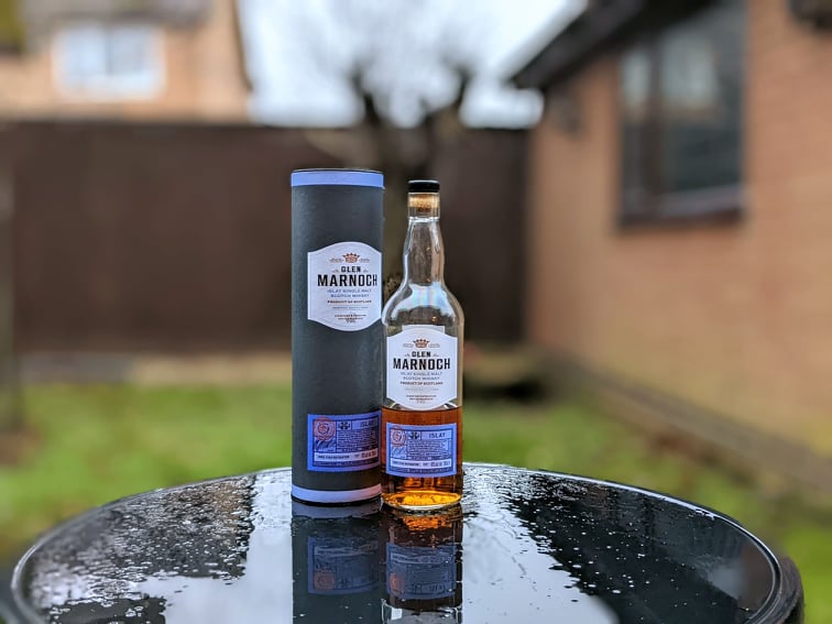 My Glen Marnoch Islay review bottle in the garden