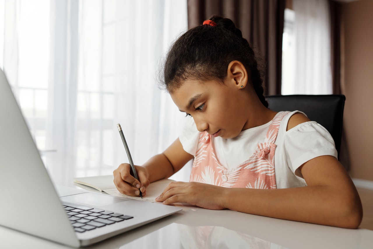 young girl studying
