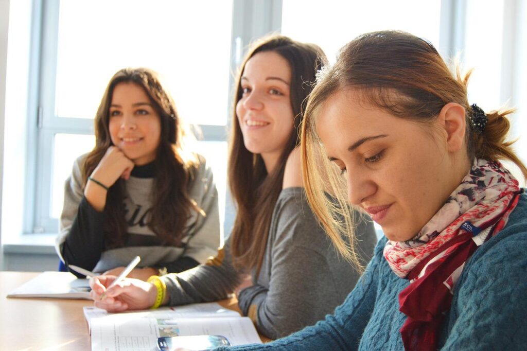 young women studying