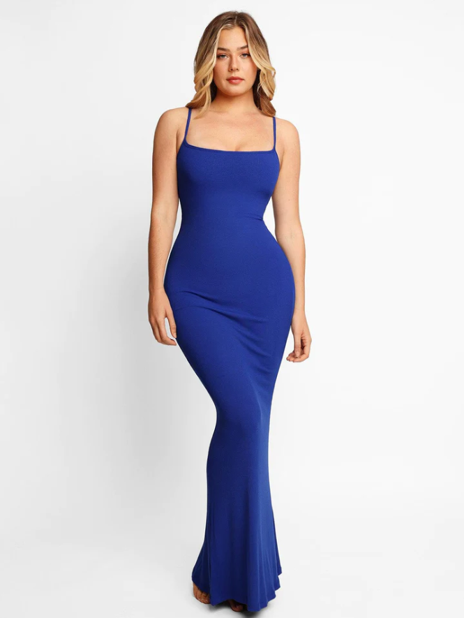 woman in blue dress