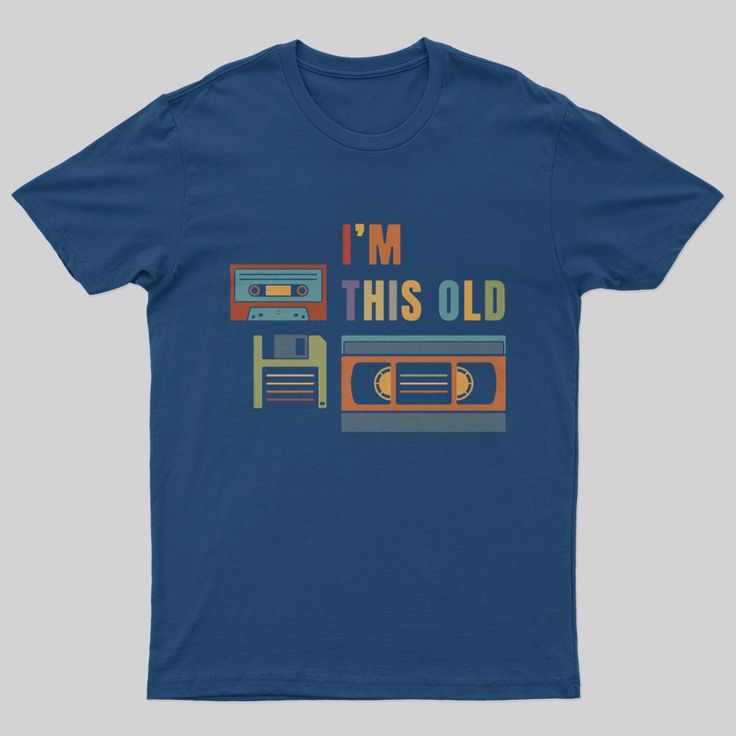 t shirt with picture of audiotapes, video tapes and floppy disks