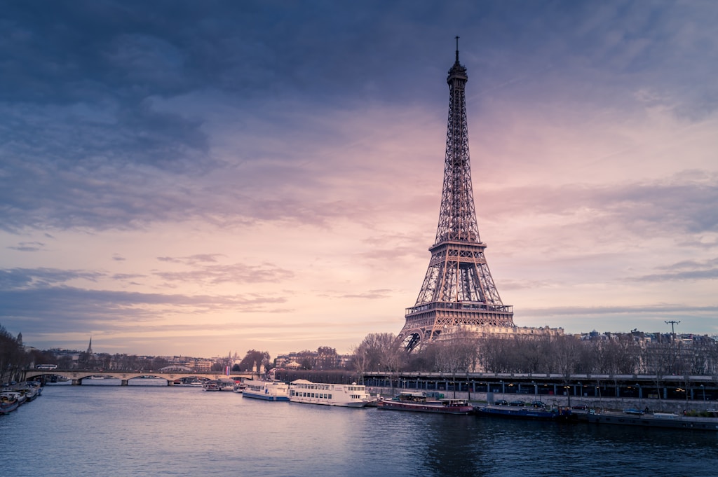 Eiffel tower at sunset just a silhouette